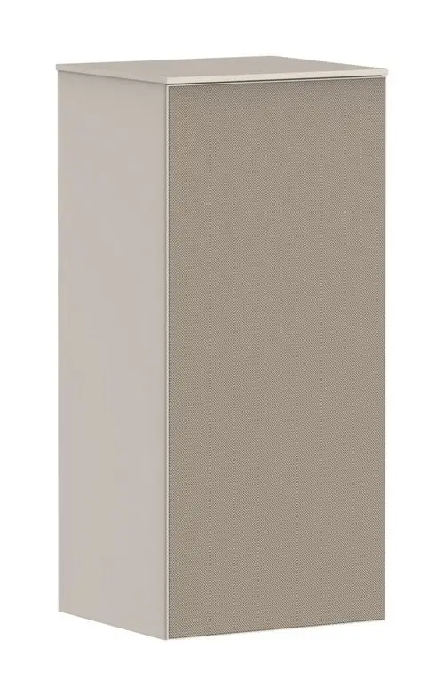 Kleineren, sandbeigen Schrank von Hansgrohe mit einem geschlossenen Türfach und einem einfachen Designs, geeignet für unterschiedliche Räume.